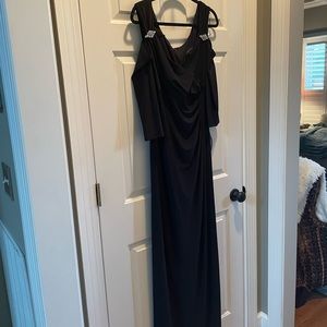 R & M Richards Black Cold Shoulder Evening Dress, Size 18, NWT